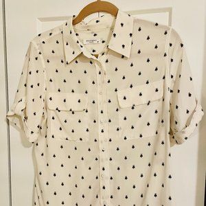 Equipment Silk Button-Down Shirt with Bee Print, Size Small